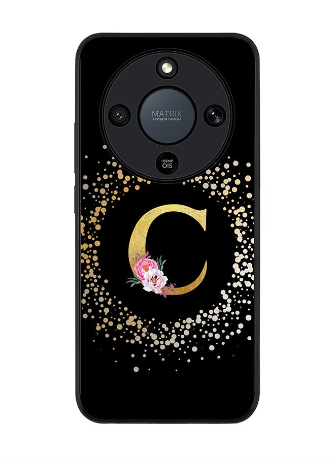 For Honor X9d / Magic8 Lite / X70 Case,Slim fit Camera Protection, Shockproof Thin Phone cover  - Custom Monogram Floral - C ( Black )